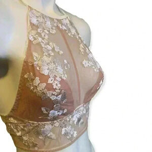 Lace high neck halter blush padded bralette Womens size small